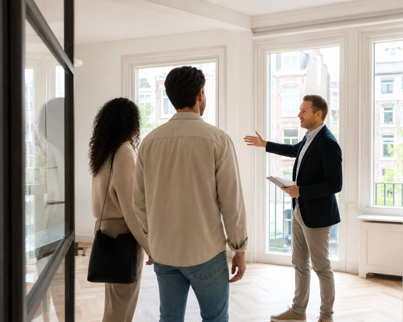 Bezichtiging van een lichte huurwoning met makelaar