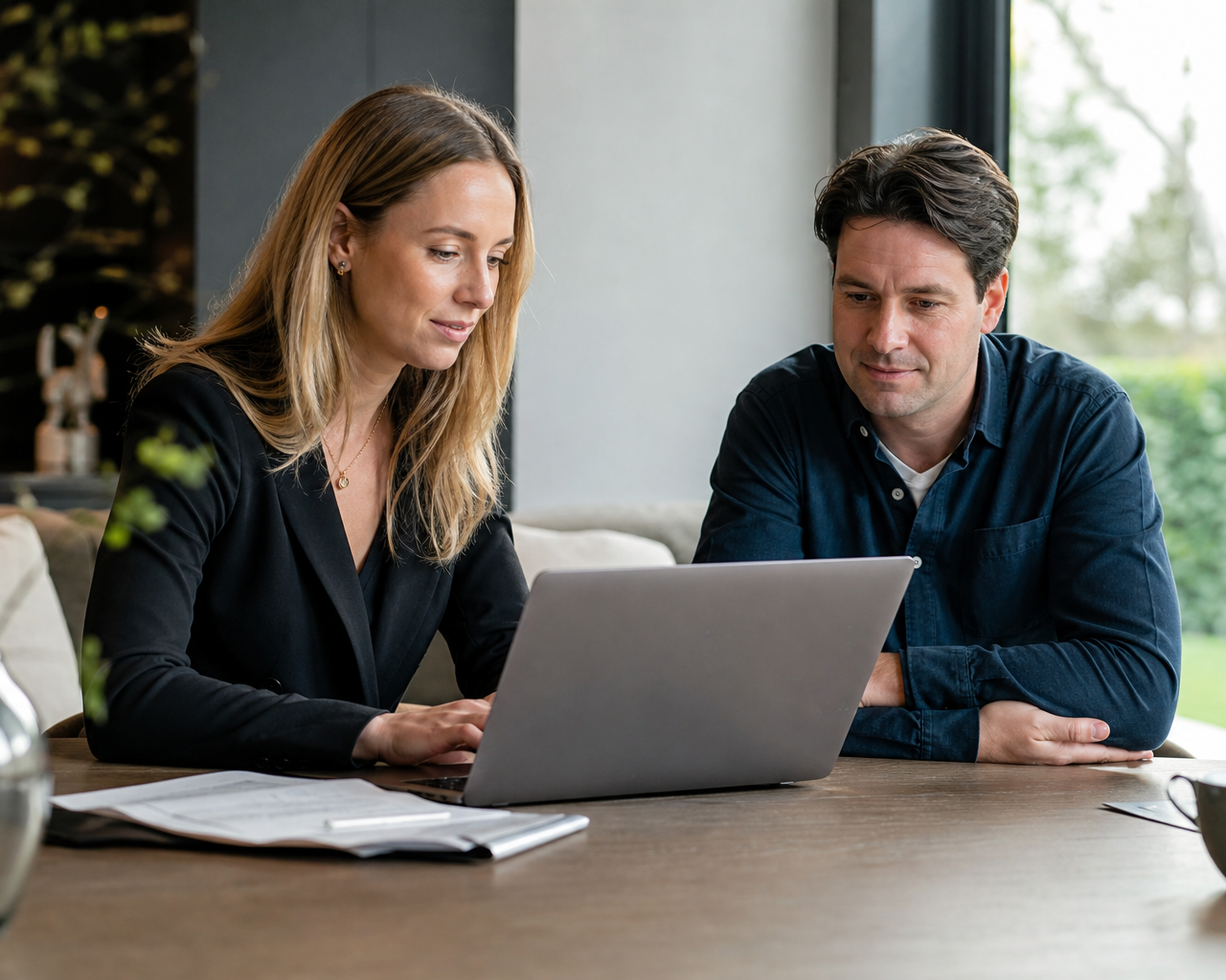 Makelaar en kandidaat bespreken documenten voor screening