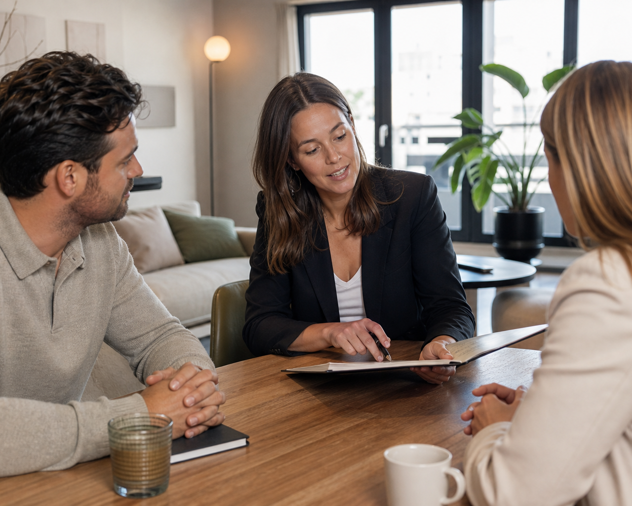 Makelaar bespreekt de toewijzing van een huurwoning